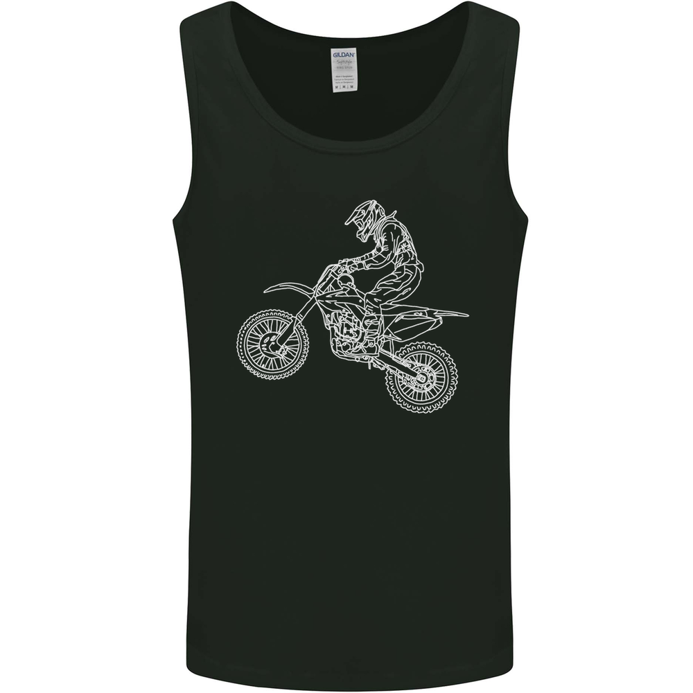 Motocross Dirt Bike MotoX Mens Vest Tank Top with Line Drawing Design  
