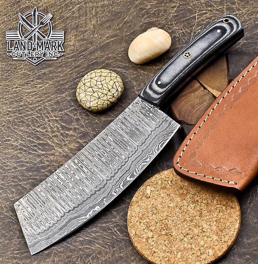CUSTOM HANDMADE DAMASCUS KITCHEN CHEF CLEAVER WITH BEAUTIFUL MICARTA HANDLE
