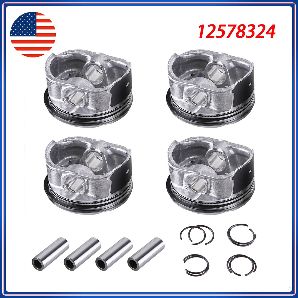 4PCS Piston & Rings Kit for Buick Chevy GMC Pontiac Saturn 2.4L 12578324