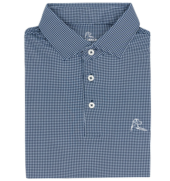 HOT! Rhoback Men Performance Polo Fleet Navy White Dogstooth Houndstooth Stretch