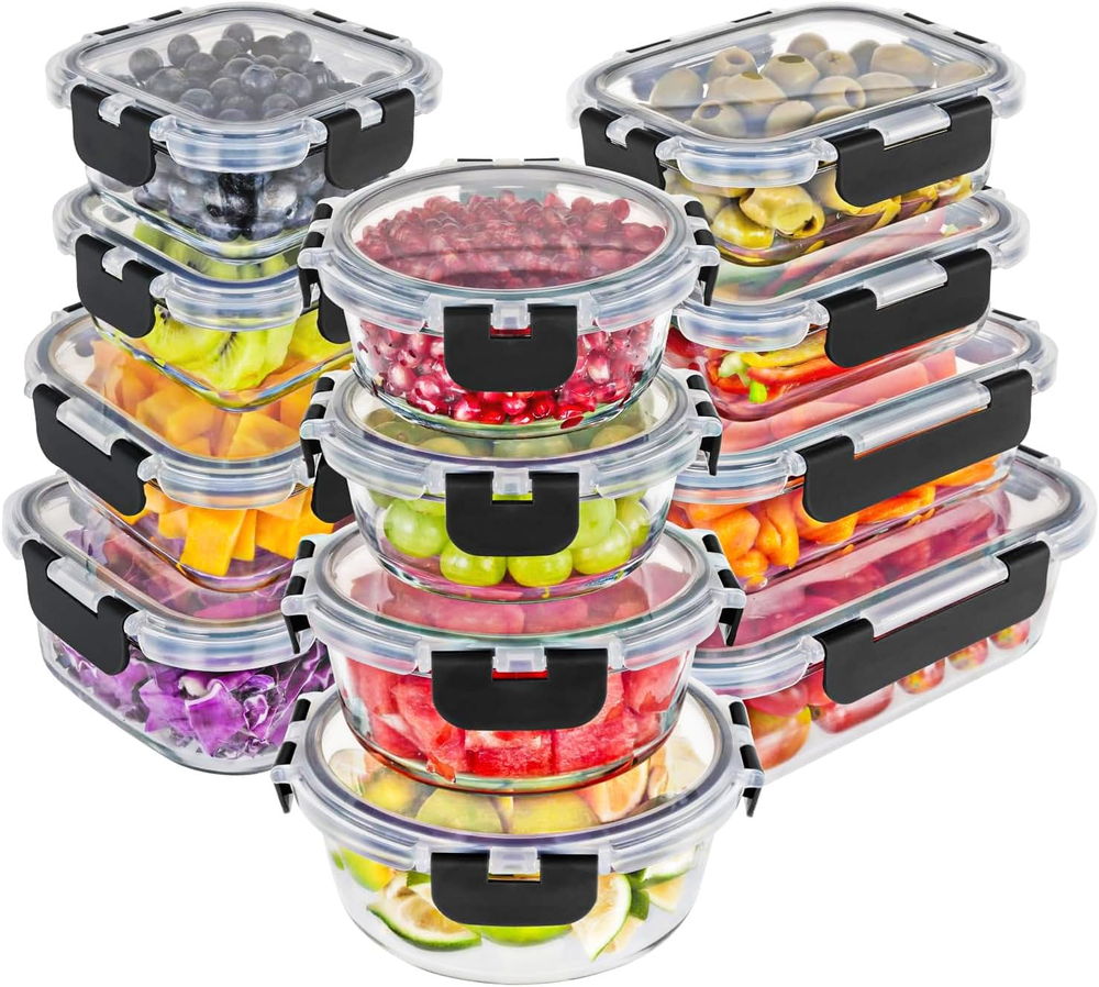 Premium Borosilicate Glass Food Storage Containers with Lids Set | 24Pc Sets wit