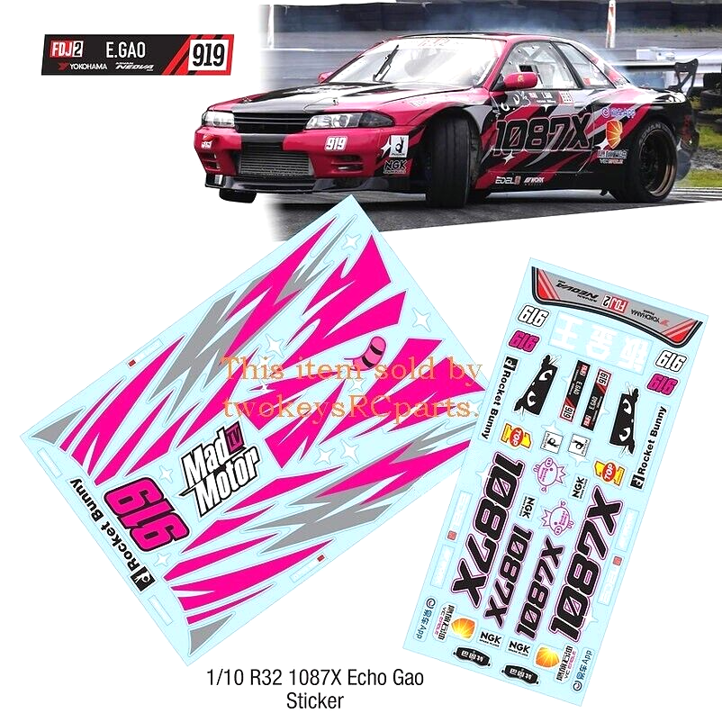 1087X Echo Gao Sticker Set for Nissan GTR R32 1:10th scale RC drift car.