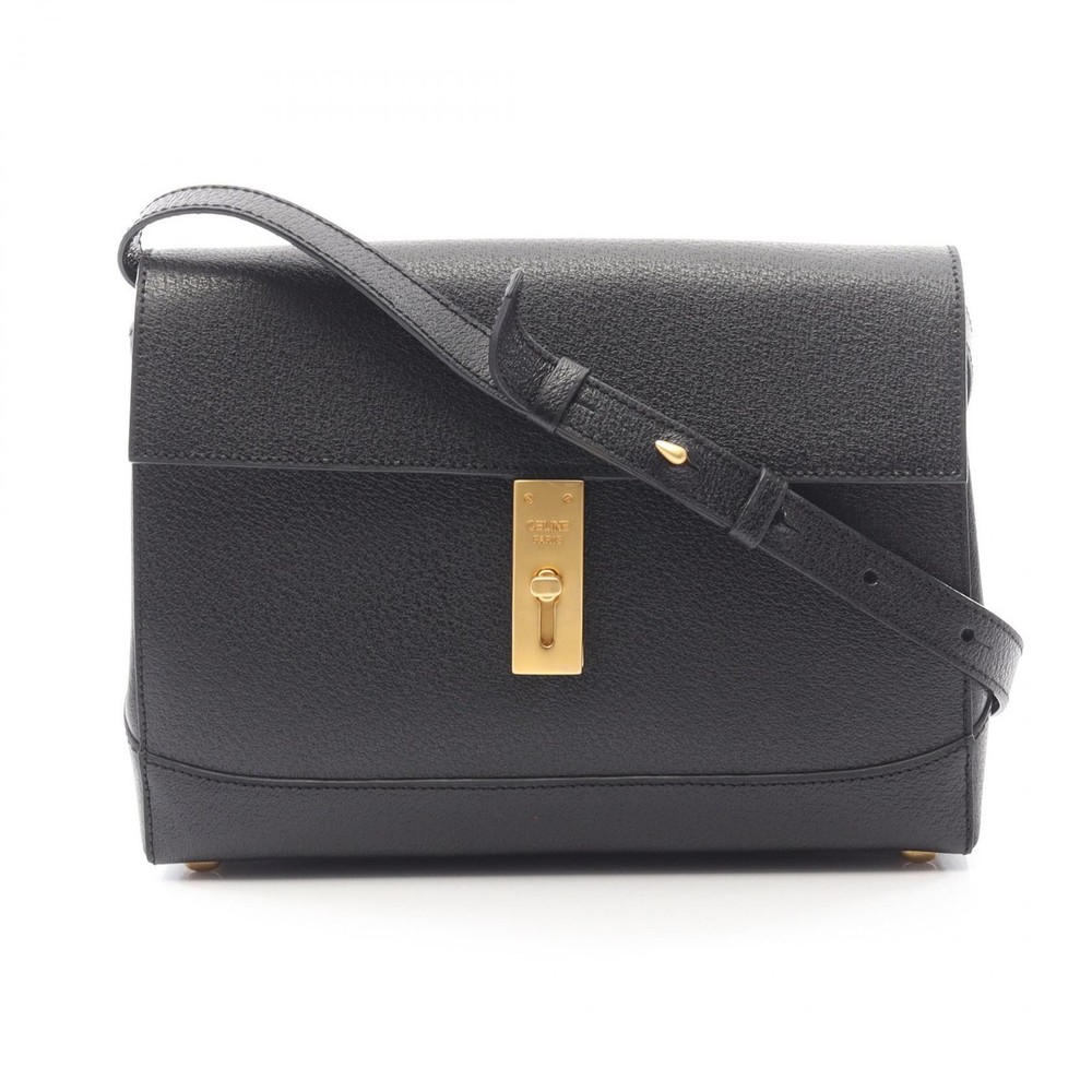 CELINE Crossbody Shoulder Bag leather Black 115cm Used Women