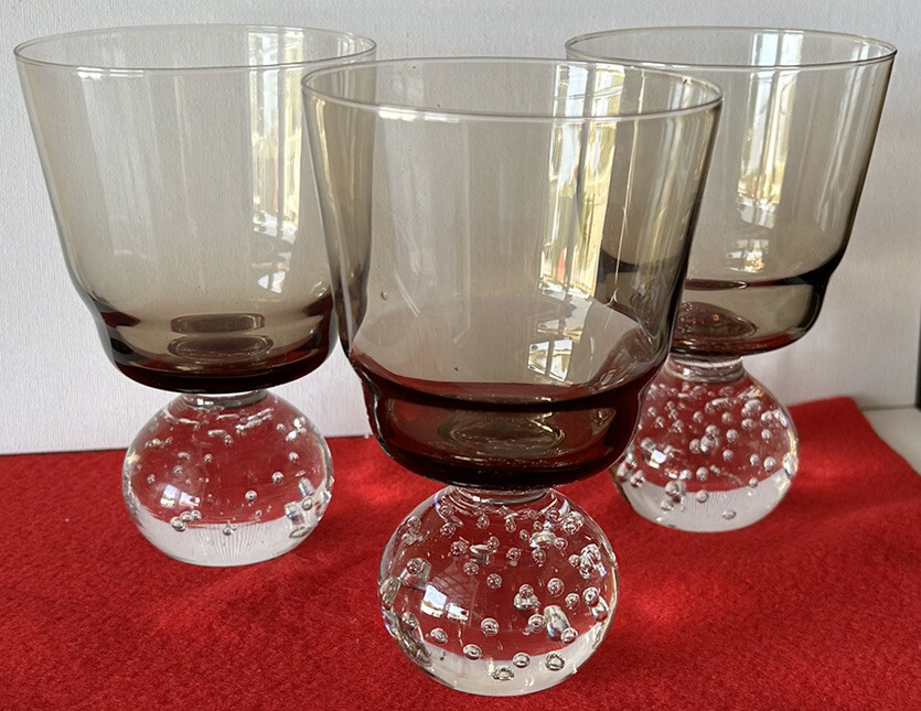 Vintage Amber Cordial Glasses Set of 3 with Bubble Base for Cocktails and Liquors