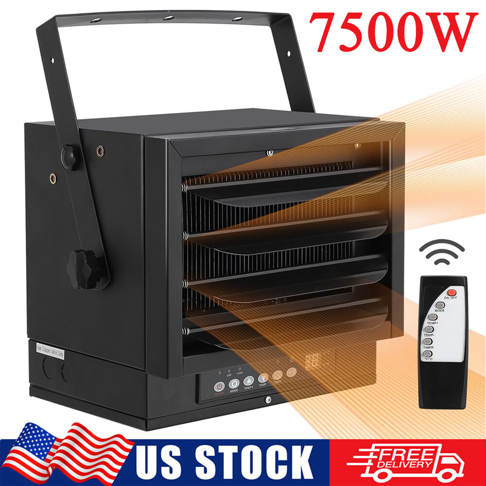 7500W 240V Industrial Garage Heater with Remote and 12H Timer - Ceiling Mounted