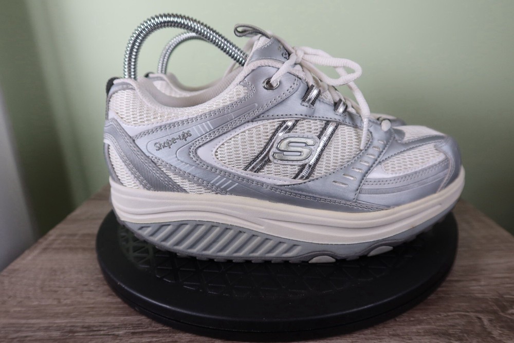 Skechers Shape Ups Womens Size 7.5 Walking Toning Shoes White, Silver 11814