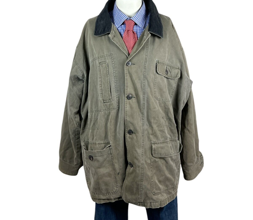 Bass Field Jacket Green Button Up corduroy Collar Canvas Men's XL.