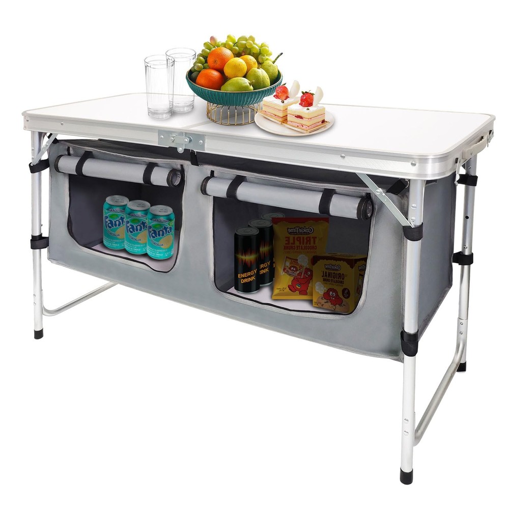 Compact Aluminum Camping Table with Built-in Storage for Outdoor Adventures