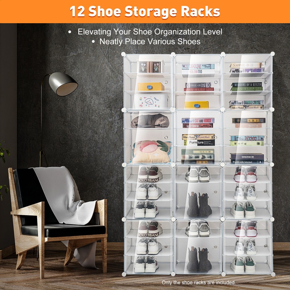 12-Tier Stackable Shoe Rack Organizer Cabinet Holds 36 Pairs