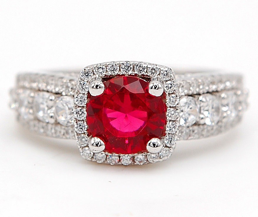 2CT Treated Ruby & White Topaz 925 Genuine Sterling Silver Ring Jewelry Sz 7