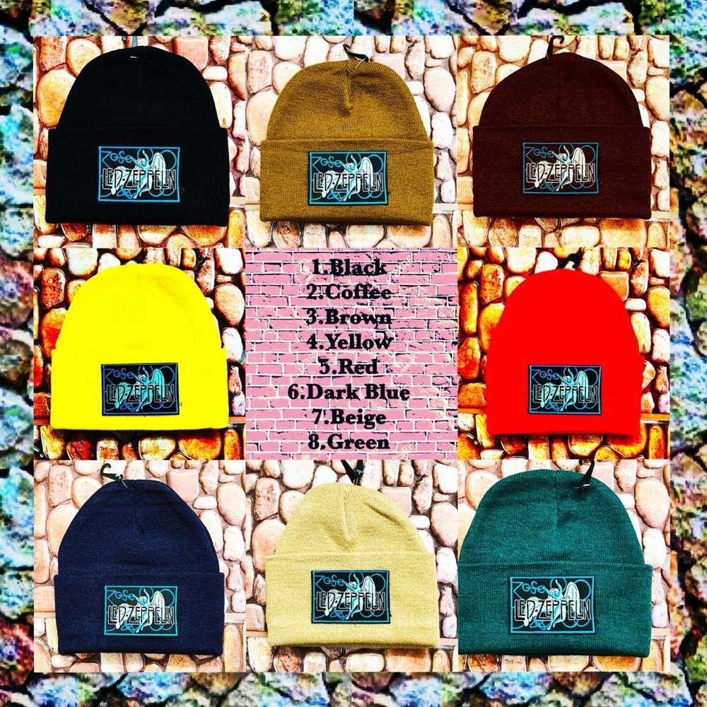 LED ZEPPELIN BLACK ( OTHER COLORS ) PATCHED BEANIE ➕ NECKLACE