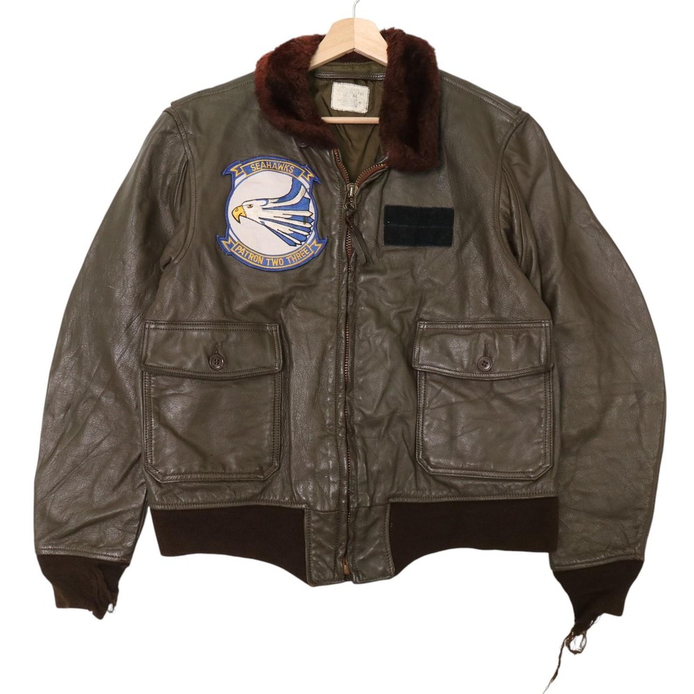 80 Us Military Real U.S.Navy G-1 Flight Jacket Brown Men'S 44 A4237