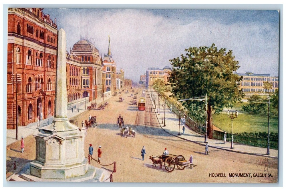 Howell Monument Trolley Horse Wagon Calcutta India Oilette Tuck's Postcard