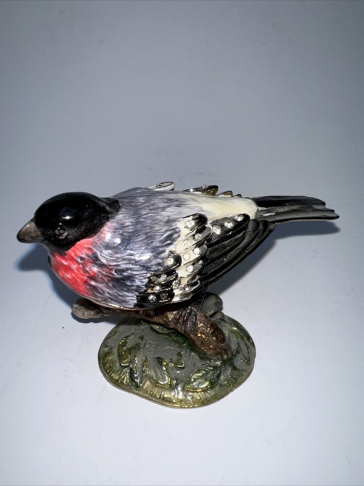 TCCA Rhinestone Enameled Bullfinch Bird Hinged Trinket Box #8