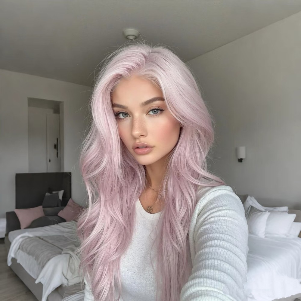 100% Real Human Hair Light Pink 13x4 Lace Front Wigs for Women Party