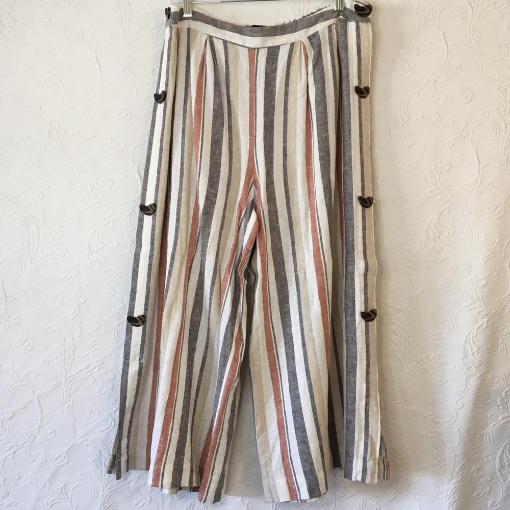 Marc New York Womens Wide Leg Elastic Waist  Crop 55% Linen Pant NO PCKTS Size L
