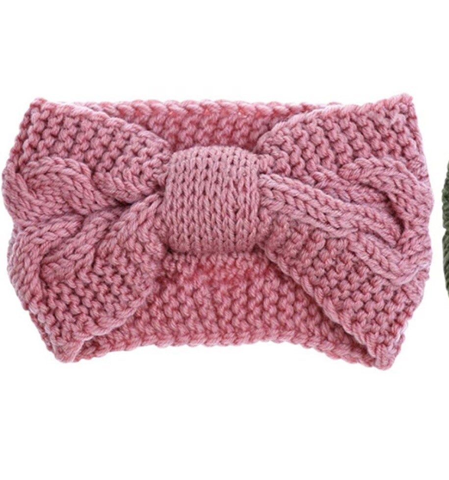 Women's Soft Pink Crochet Ear Warmer Headband Winter Stretch Knit Turban