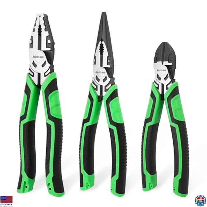 Heavy-Duty 3-Piece Pliers Set with 8-Inch Linesman Needle Nose and 6-Inch Diagonal Cutters