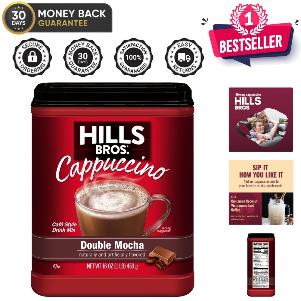 Rich Double Mocha Instant Cappuccino Mix – Frothy Chocolate Indulgence (16 Oz)