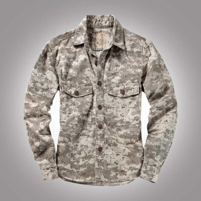 Mens Military Cargo Jacket Shirt Army Work Resistant Outdoor Casual Camouflage