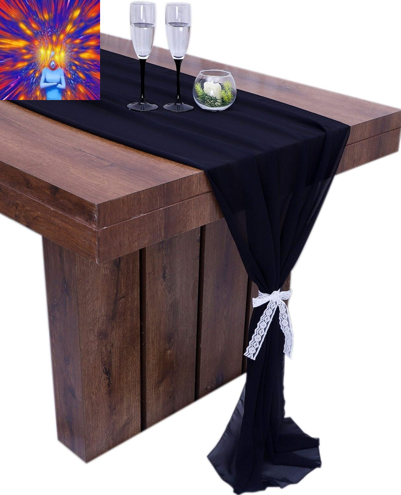 Parfair Desssin 10Ft Black Table Runners Chiffon Wedding Decorations Boho Hallow