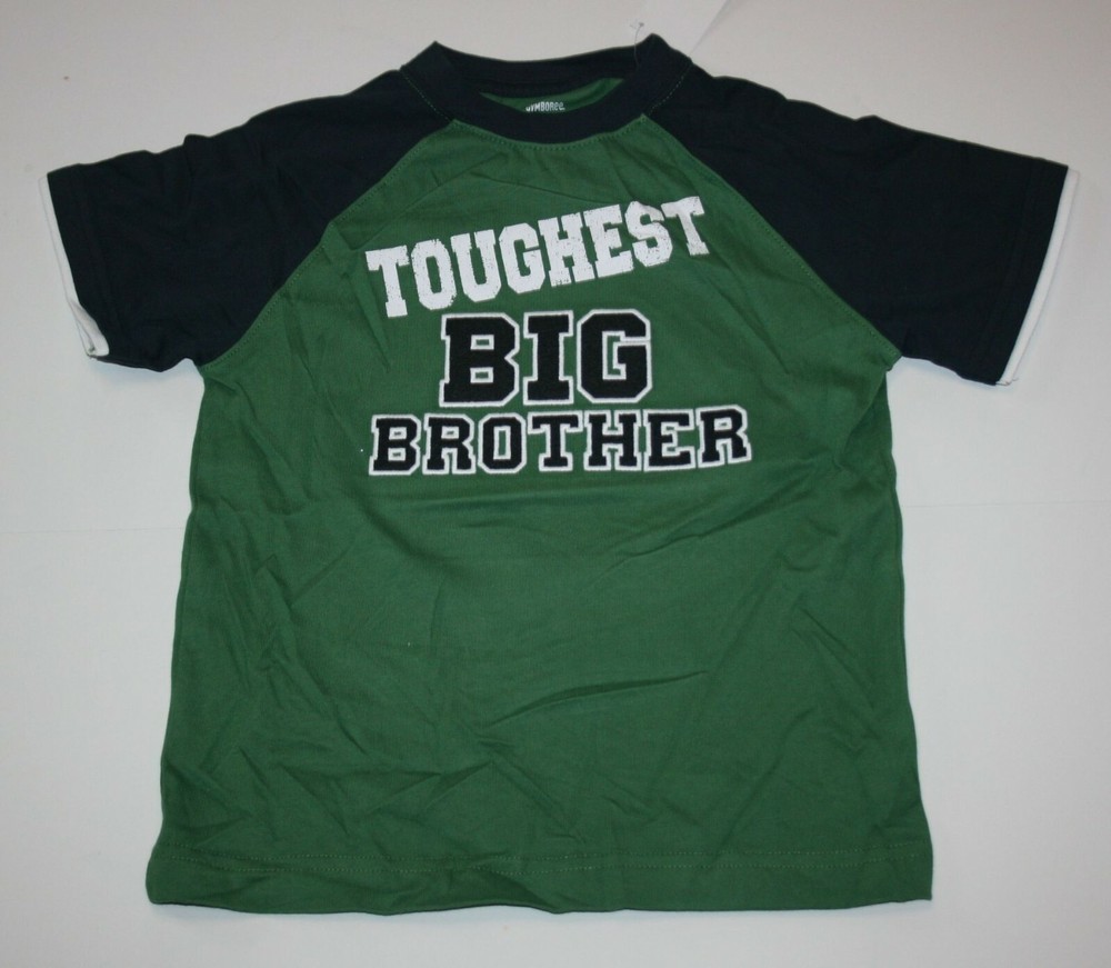 New Gymboree Boys 5 year Toughest Big Brother Top Tee Raglan Sleeves Green Navy-image