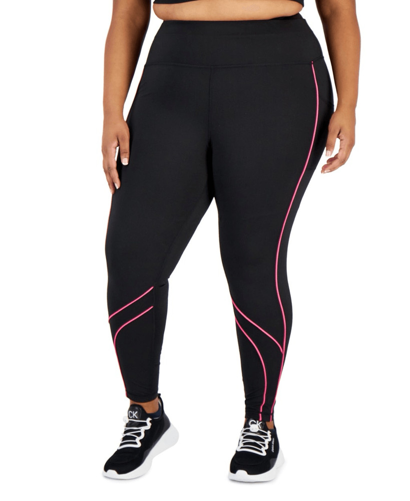 Ideology Plus Size Colorblock Compression 7/8 Leggings Black/pink Stripe Size 3X