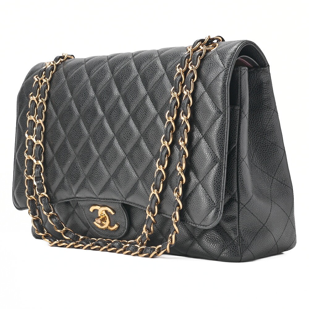 CHANEL Black Matelasse Double Flap Chain Shoulder Bag 51692