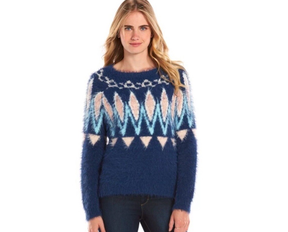 Soft Cozy Feminine LC Lauren Conrad Fair Isle Eyelash Sweater NWT