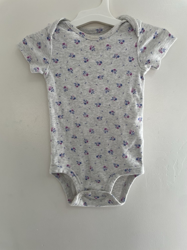 Carter's Baby Girls Floral 100% Cotton Short Sleeve Bodysuit Heather Gray 18M