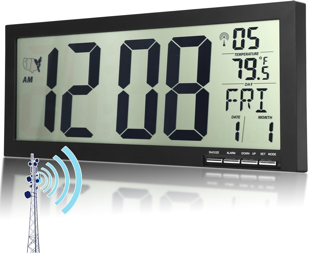 Atomic Clock, 16 Inch Self-Setting Large Digital Wall Clock Battery Operated, La