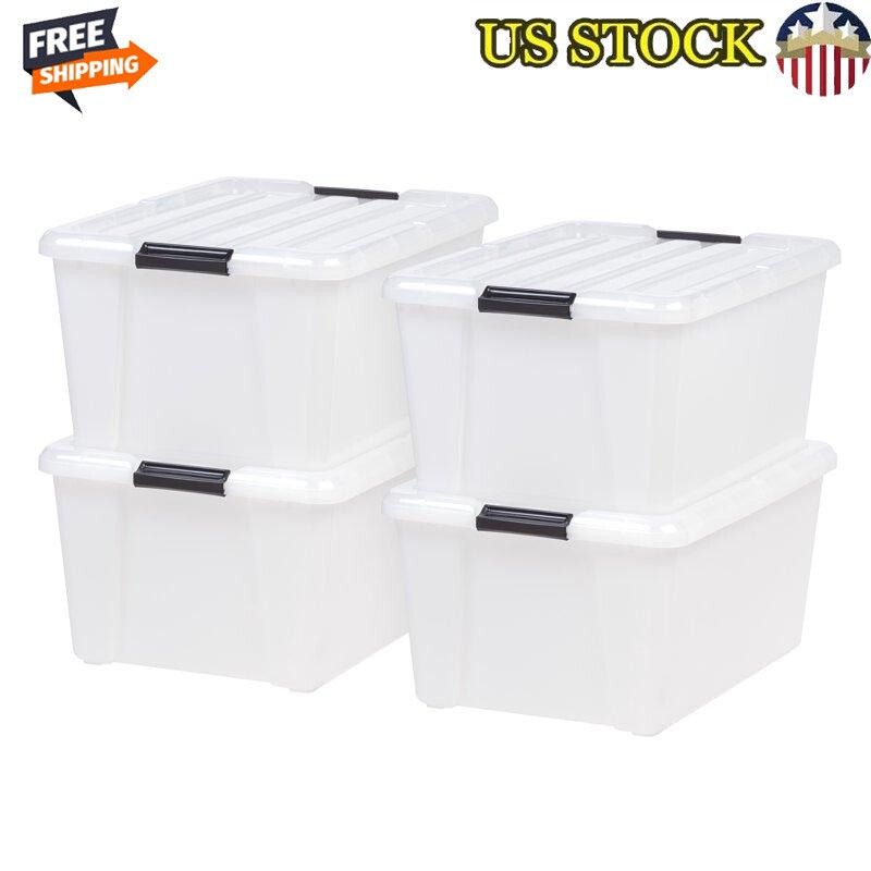 45 Qt Stackable Semi-Clear Plastic Storage Bins Set of 4