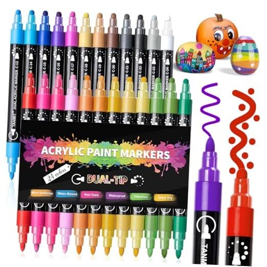 24 Dual-Tip Acrylic Paint Markers for Rock Painting Vibrant Colors