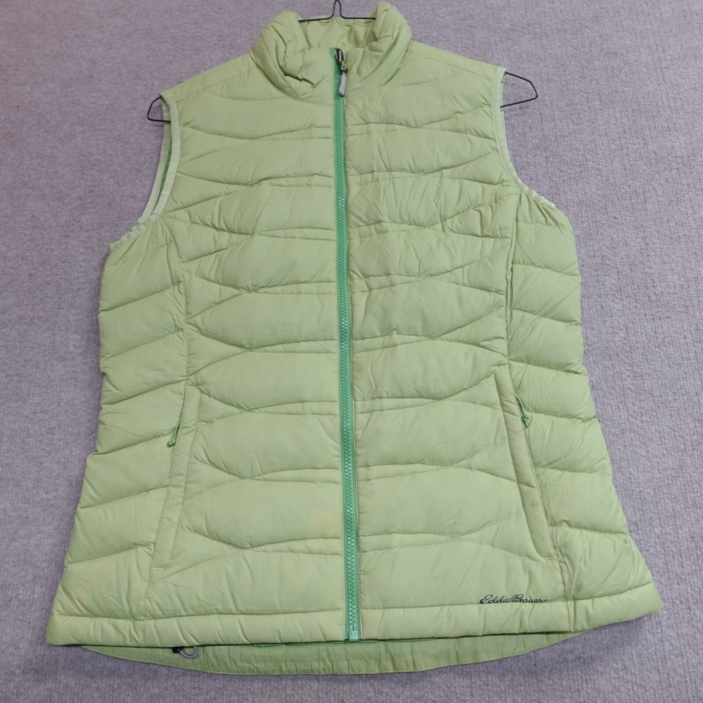 Eddie Bauer Womens Medium Green Quilted Down Puffer Vest Full Zip  