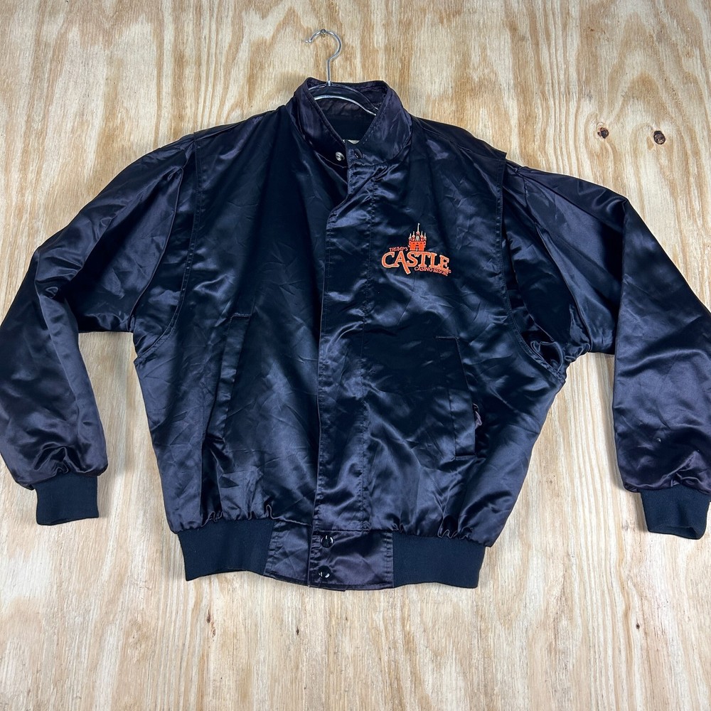 VTG Trump’s Castle Casino NJ Satin Jacket Men’s M Black 90s Retro Style