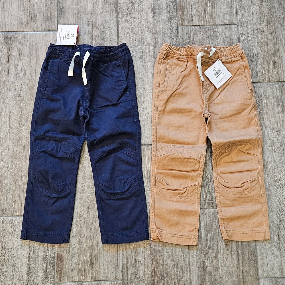 Hanna Andersson Boys Pants Lot of 2 Navy Tan Jogger Drawstring Size 4 NEW