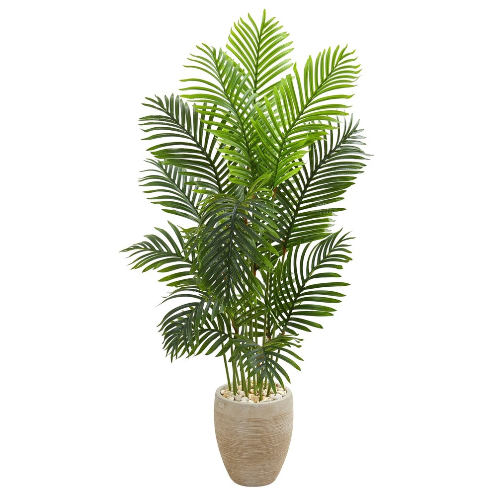 5' Paradise Palm Artificial Tree in Sand Colored Planter - S Large Green h5 ft