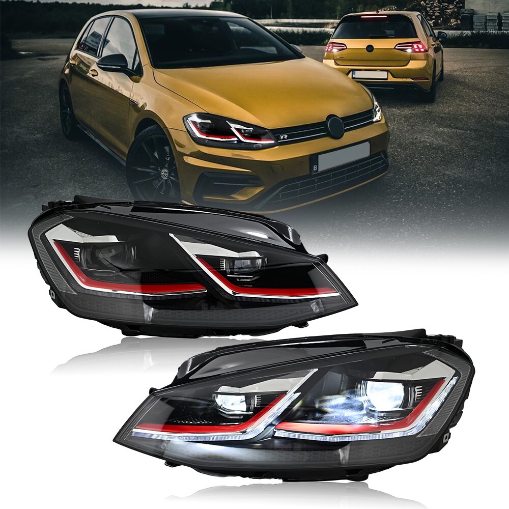Pair LED Headlights Assembly For VW MK7 Golf 2013-2018 Front Lamps Fits Halogen
