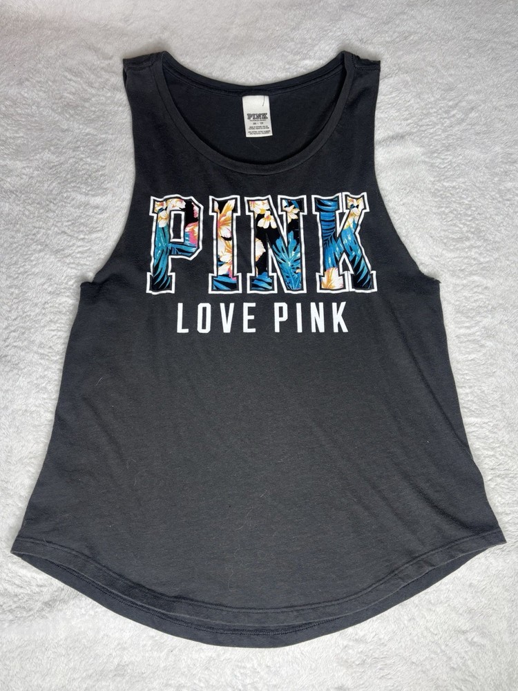 PINK VICTORIA SECRET GREY FLORAL TANK SIZE XS WOMENS