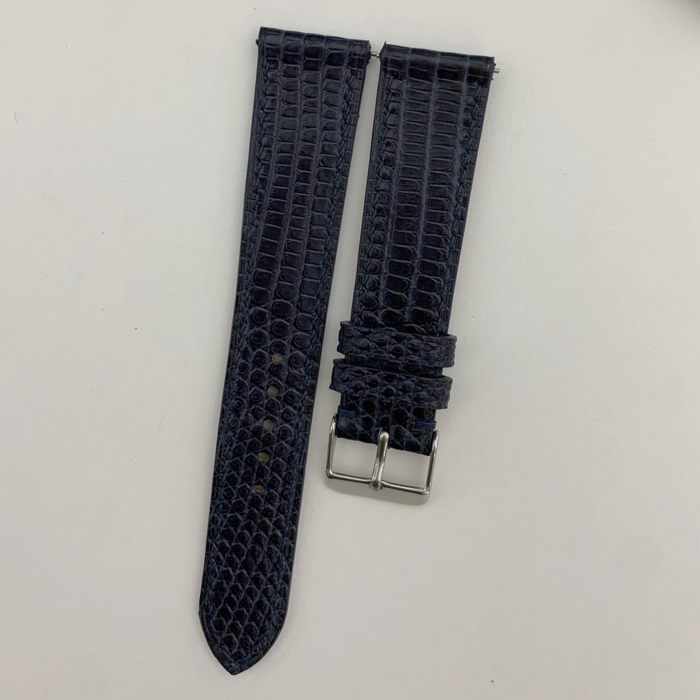 20mm Blue Flat Lizard Leather Watch Band Genuine Lizard Watch Strap Men Classic