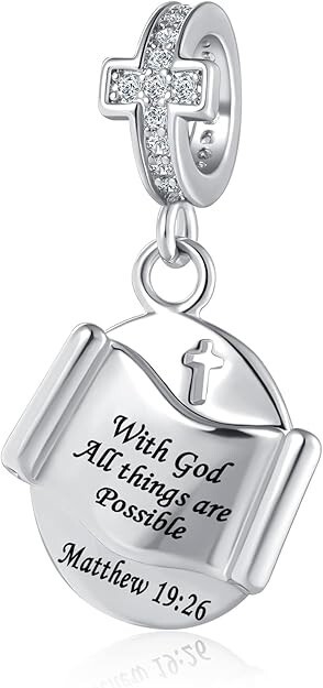 Pandora Cross Charm Dangle Bead God All Things Are Possible Bible Verse