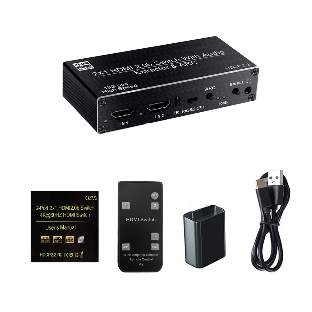 2-Port HDMI Switch with Audio Extractor for SPDIF Coaxial Toslink Output