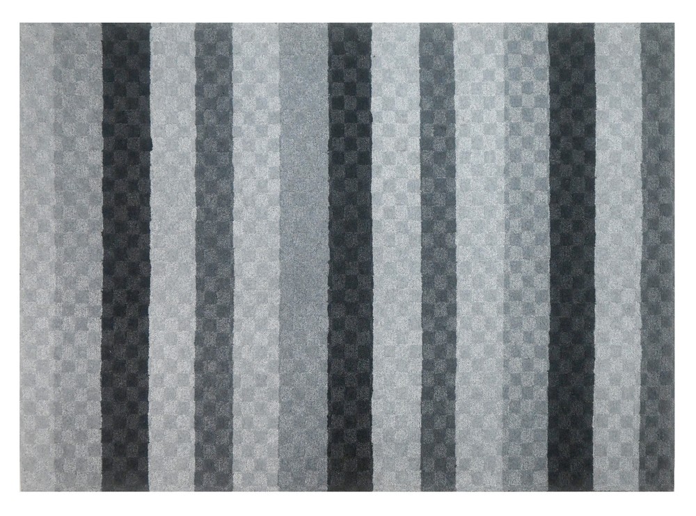 Handtufted  Modern Grey and Black Striped Pattern Wool Area Rug