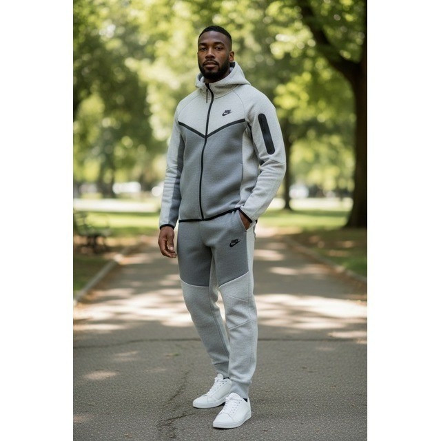 Nike Tech Fleece Full Zip Hoodie and Joggers Tracksuit Full Set Mens Gray (M)