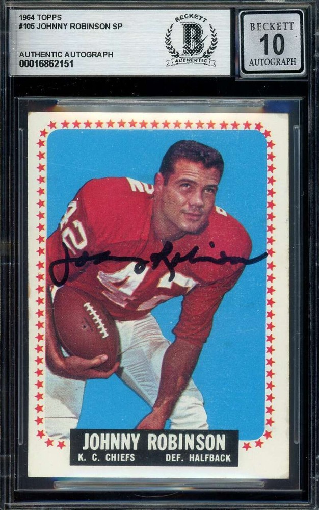 Johnny Robinson Gem Mint 10 Beckett BAS Signed 1964 Topps Autograph