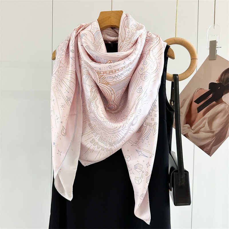New Spring 2025 Boutique Twill Silk Shawl Wape Scarf Hand Rolled Edge Printing53
