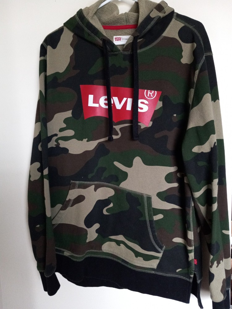 Levi's Camo Camouflage Mens Sz L Hoodie Sweatshirt Fleece Lined