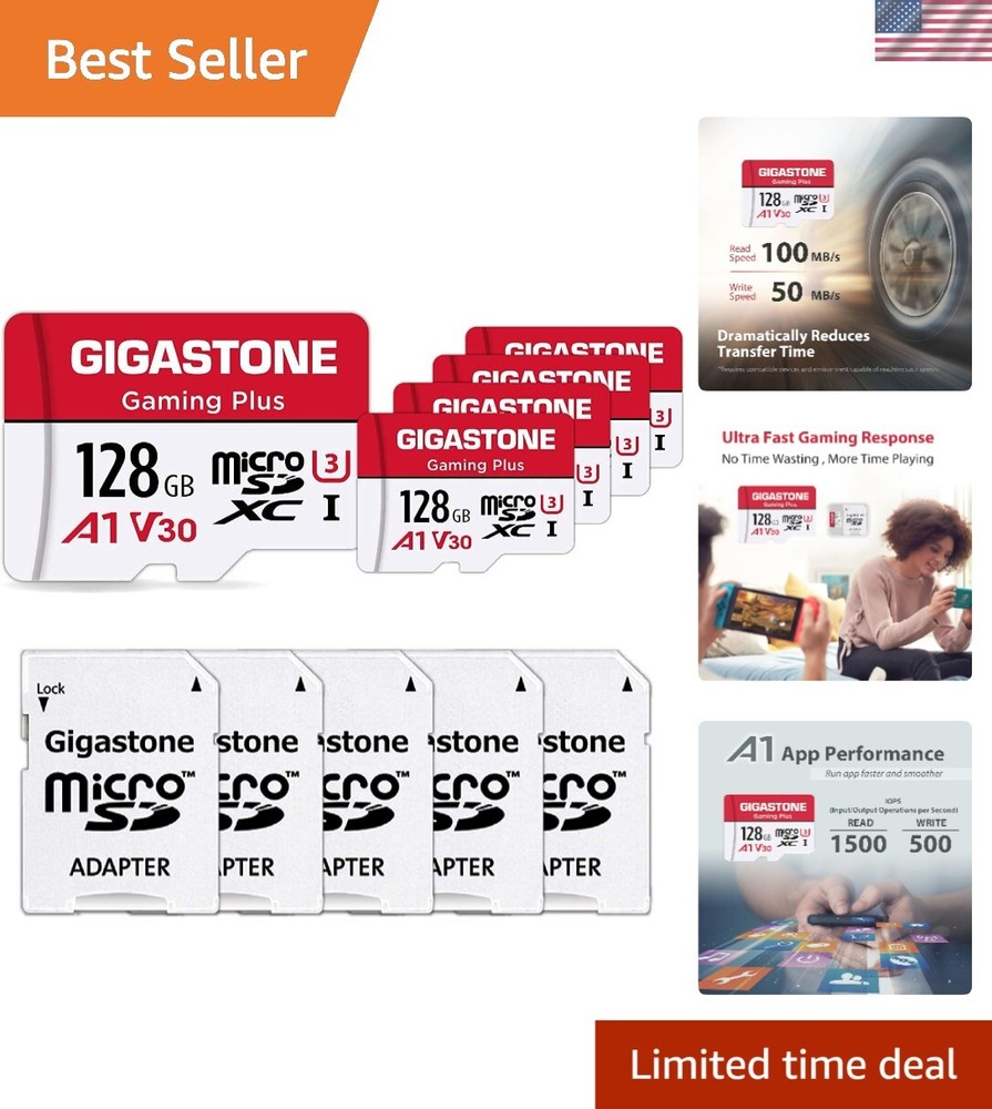 High-Speed 128GB MicroSD 5-Pack - Ideal for Dash Cams, Security, and Gaming