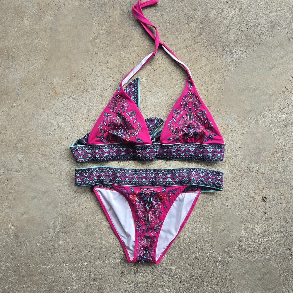 Victoria's Secret Vtg RARE Y2K Tribal Pink Bikini Swimsuit Boho Paisley