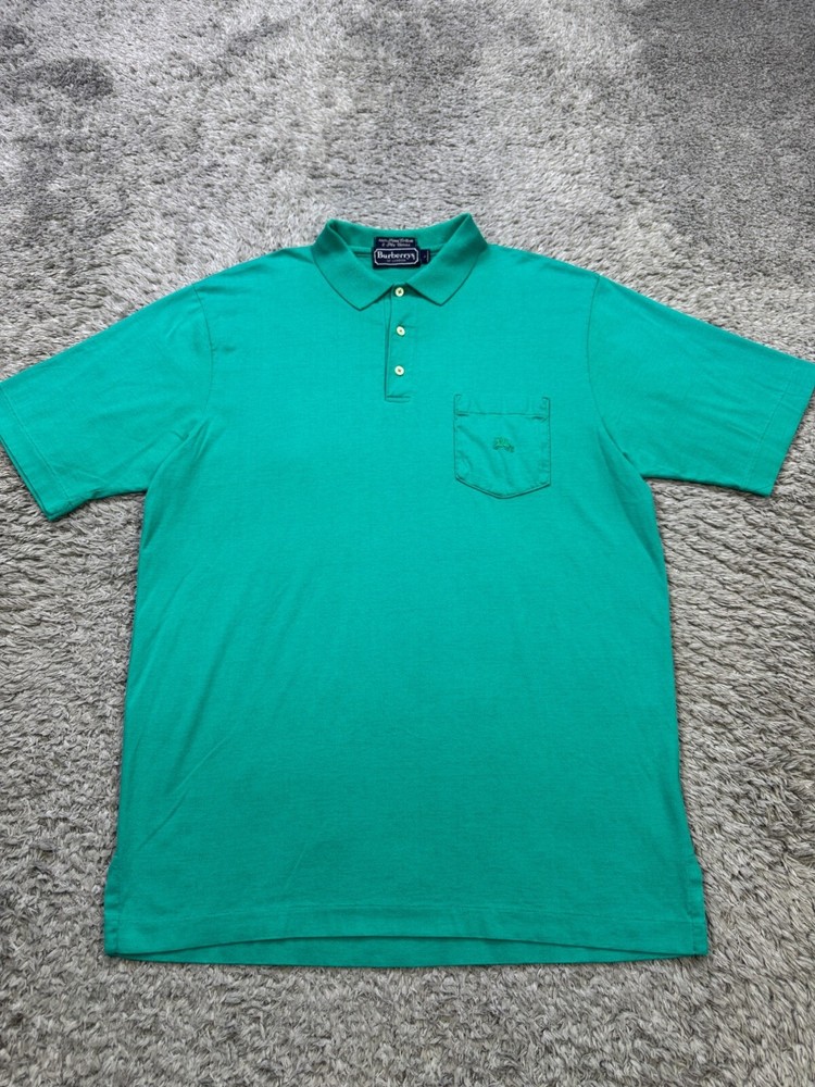 Burberry Shirt Men Large Short Sleeve Pima Cotton London Polo Vtg Made In USA